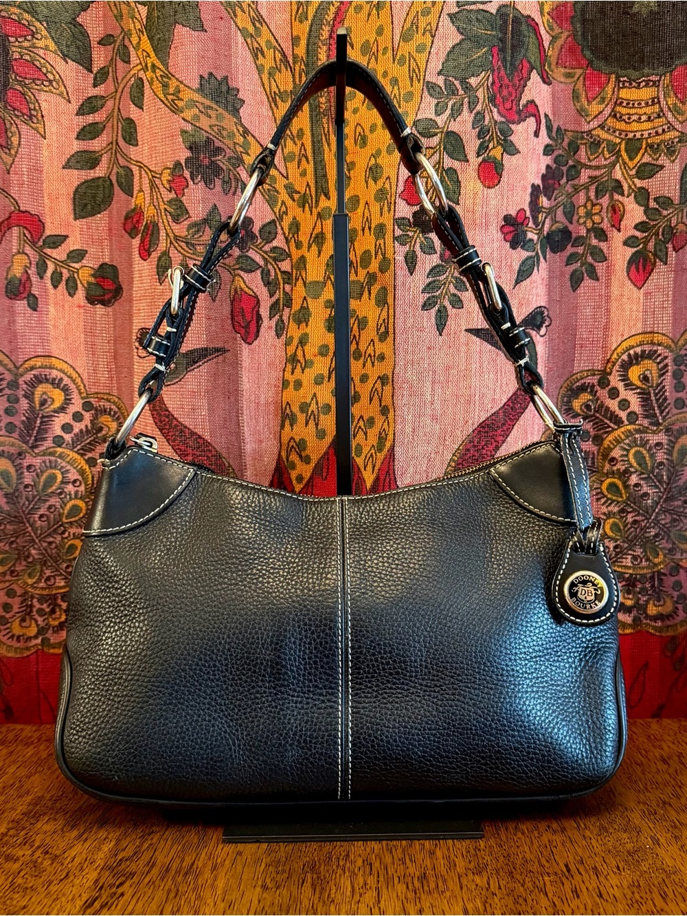 Vintage Dooney & Bourke Black Leather Mixed Metal Shoulder Bag Y2K